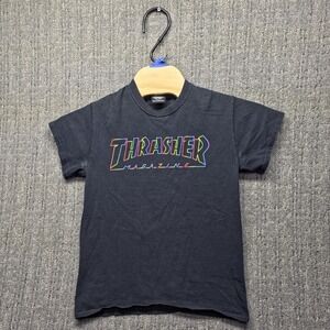 Thrasher Magazine Shirt Small Rainbow Neon Logo Outline Black Skater Tee San Fra